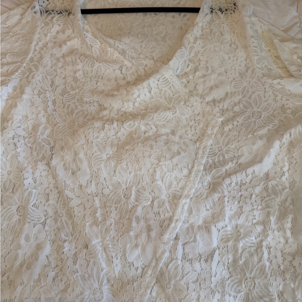 Plus size White Lace Open-Front Women's Cardigan - Picture 5 of 7